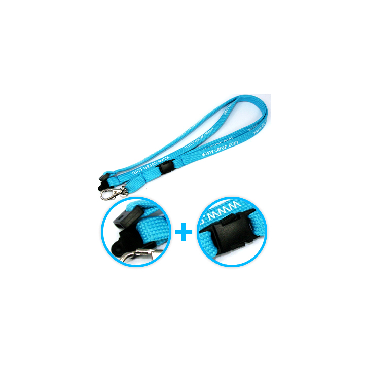 Fita de pescoço tubular com fecho de segurança e clip destacável