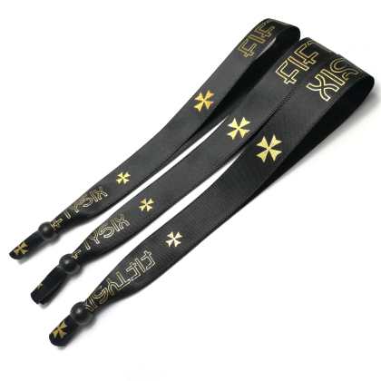 Pulseiras de tecido acetinado com serigrafia dourada ou prateada