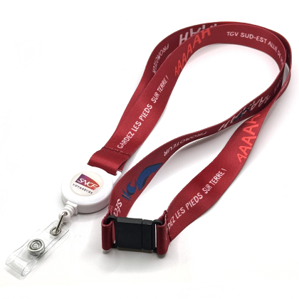 Tour de cou personnalisé par sublimation avec clip de sécurité anti-étranglement et enrouleur de badge rétractable